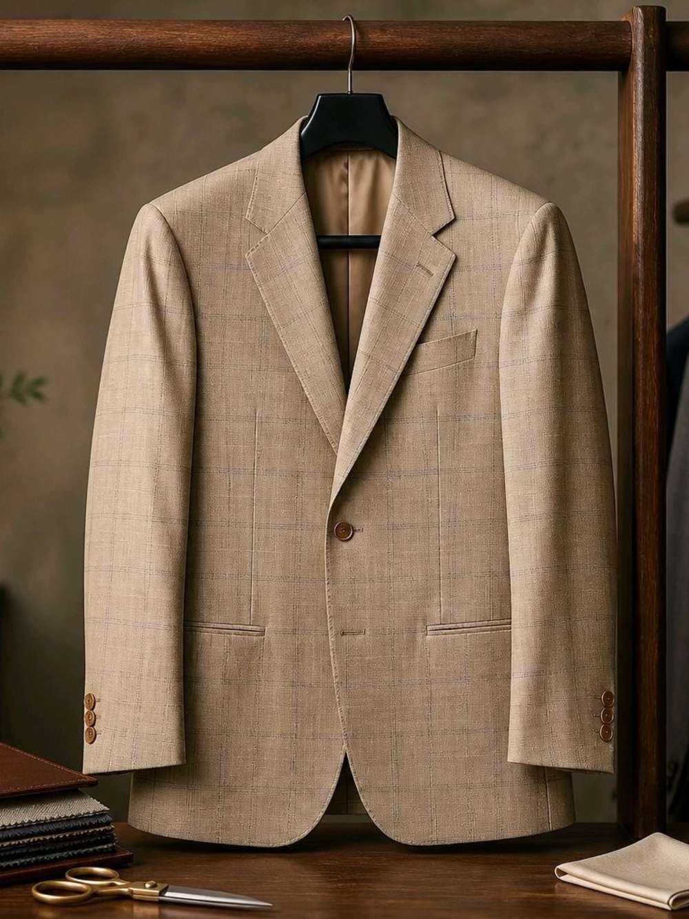 Giorgio Armani Le Collezioni Beige Windowpane Wool Sport Coat (0975)